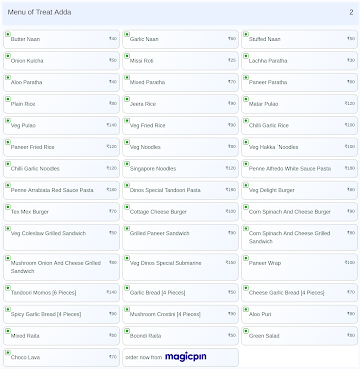 Treat Adda menu 