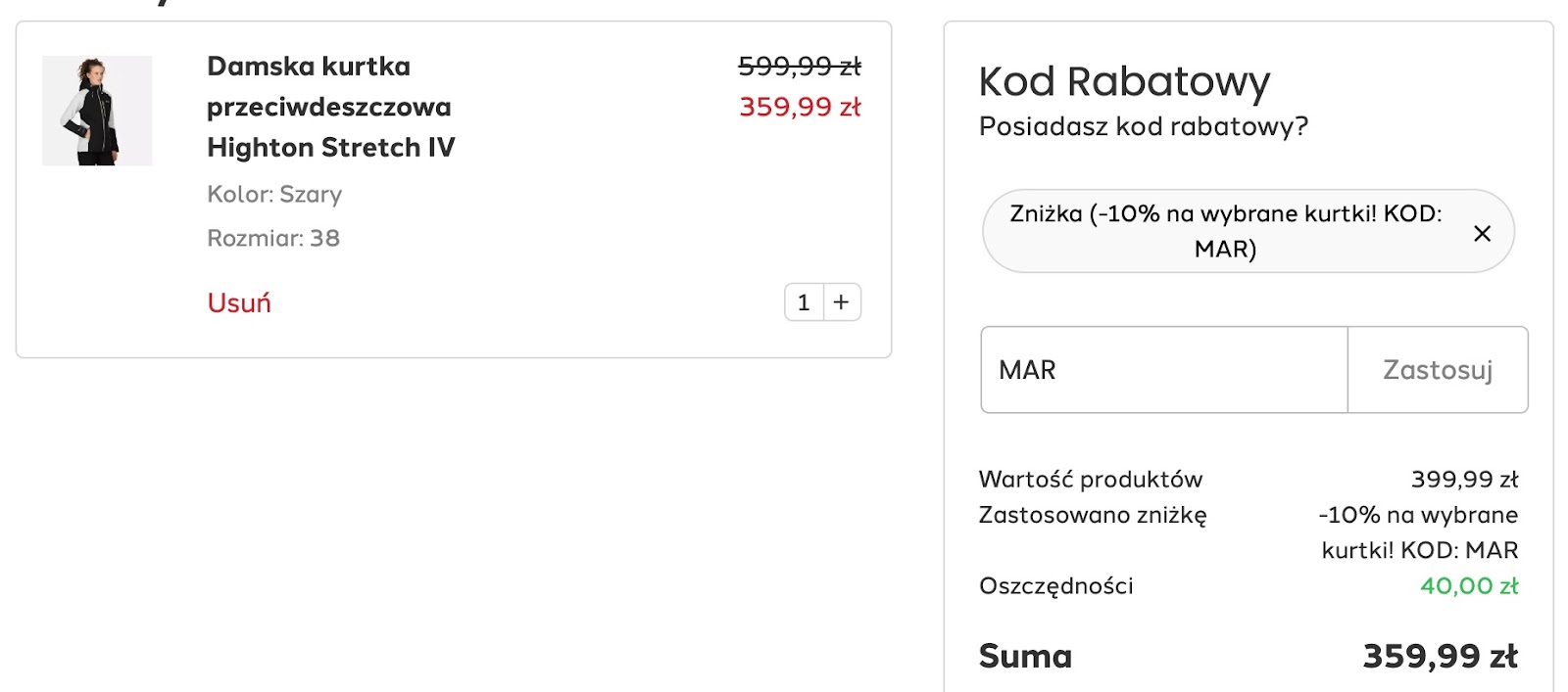 koszyk z kodem rabatowym -10%