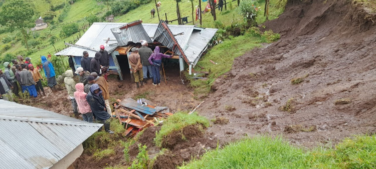 Debris of a house swept by flash floods at Torokiat area in Narok South subcounty where four members of the same family were killed.