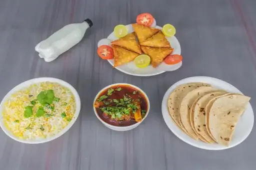 Mutton Malasa + Mutton Samosa (5piece) + 4 Roti + Rice + Buttermilk