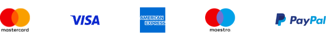 Logos von Mastercard, Visa, American Express, Maestro und PayPal