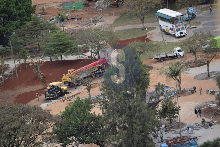 An ariel view of ongoing renovations at Uhuru and Central park. The parks remains closed to the public amidst heated last minute campaign seasons in the country on July 22, 2022
