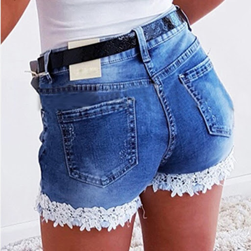 Title 2, Loose slim high-waisted jeans shorts with lace ...