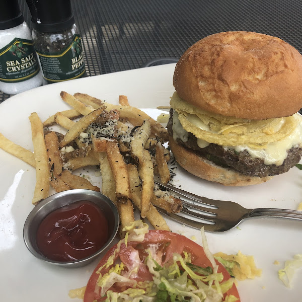 Maxx burger with rosemary parm fries