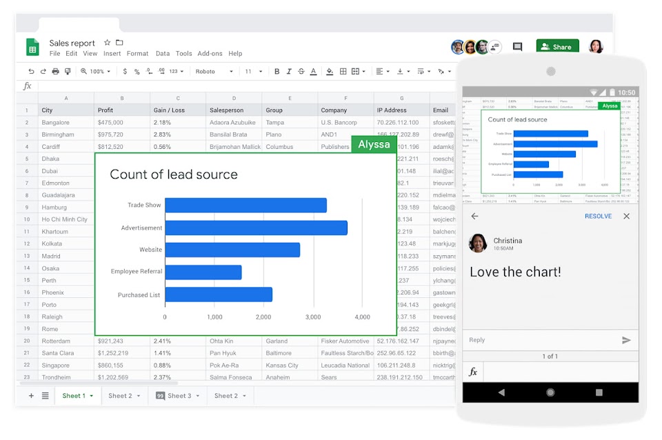 Collaborating in Google Sheets example