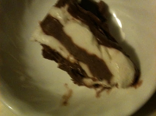 Layers of white chocolate, milk chocolate, and real dark/semi-sweet. DELISH!!!