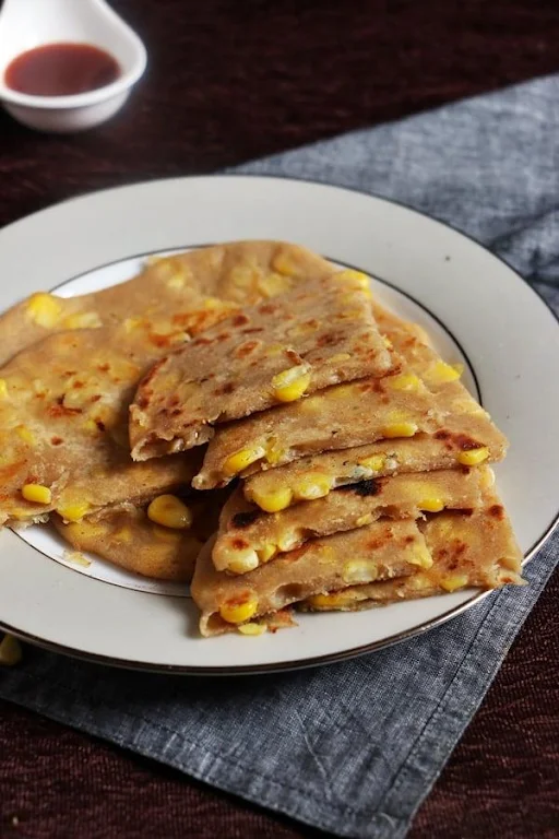 10" Gold Corn Parantha + Achar, White Butter, Chutney & Dahin