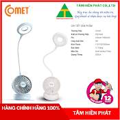 Quạt Sạc Tích Điện Mini Kết Hợp Đèn Bàn Comet Ct176 - Quạt Sạc Và Đèn Bàn Sạc Led Tích Hợp Tiện Lợi 2 Trong 1 - Hàng Chính Hãng - Bảo Hành 12 Tháng