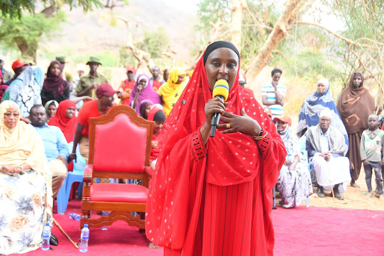 Marsabit county governor's wife at a rally in Uran, Moyale sub county.