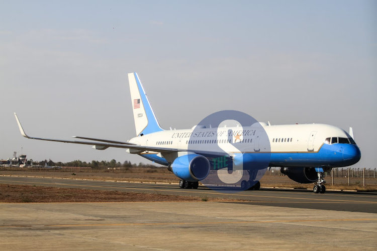 Executive One Foxtrot the Military plane that carried USA first lady Dr.Jill Biden lands at JKIA on February 24,2023.