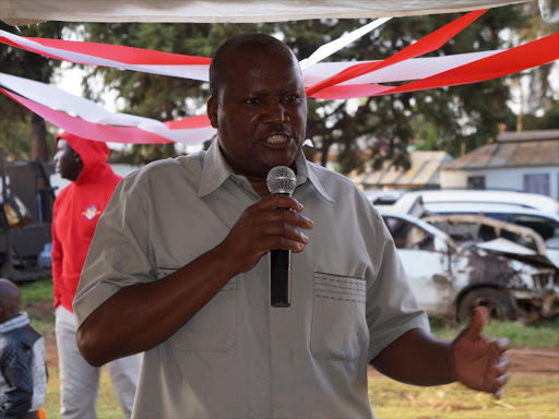 Murang’a county police commander Josphat Kinyua speaking at Tigoni police station on Saturday./GEORGE MUGO