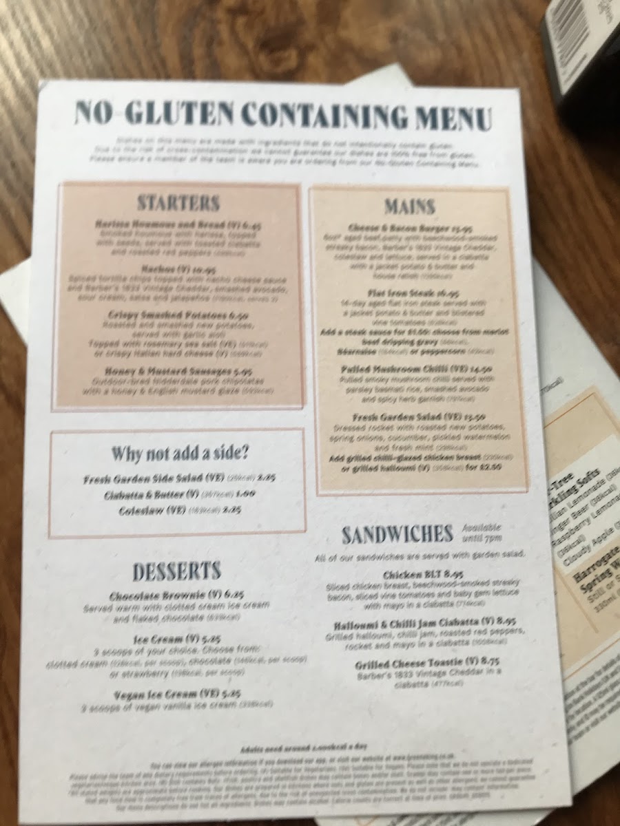 The Lucas Arms gluten-free menu