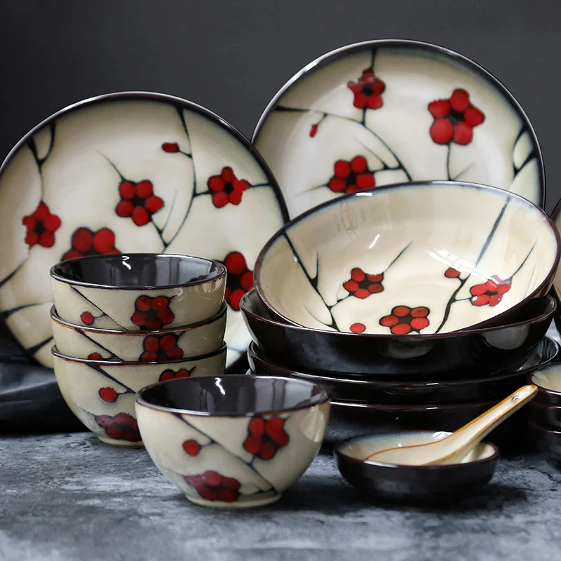 Title 2, Japanese style floral ceramic household tablewa...
