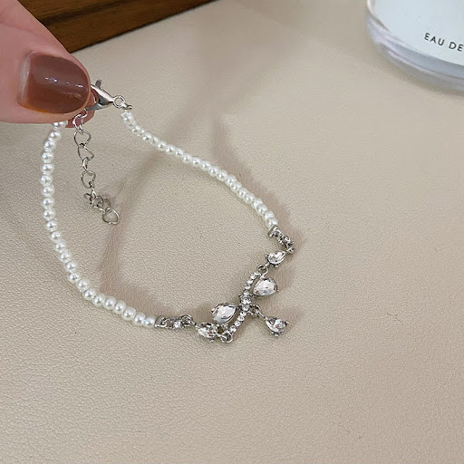 Title 3, Water Drop Zircon Stringed Pearls Bracelet for ...