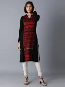 W Black Embroidered Straight Kurta