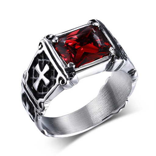 Title 4, Mens Ring Red Black Inlaid Zirconium Titanium ...