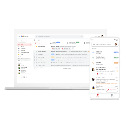 Een laptop en een telefoon met Gmail