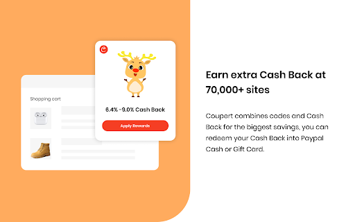 3 extra Cash Back 70,000+ sites Coupert combines biggest savings, 