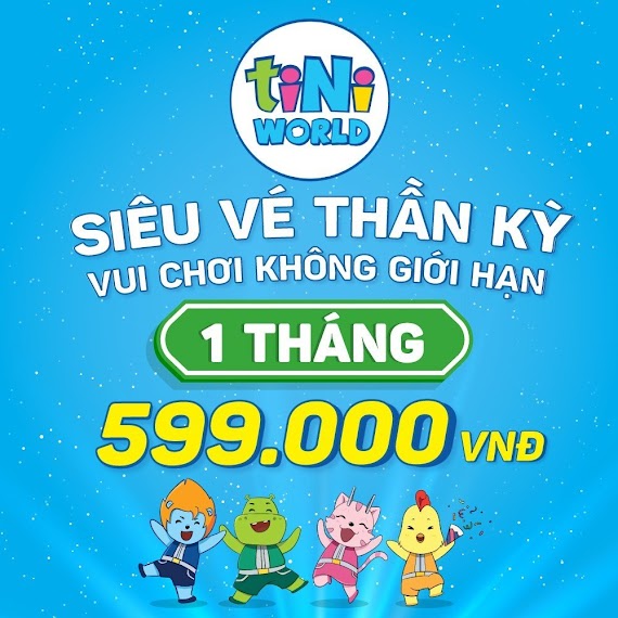 [Toàn Quốc] - Evoucher Tiniworld - Siêu Vé Thần Kỳ Vui Chơi Thả Ga Gói 01 Tháng Mgk01