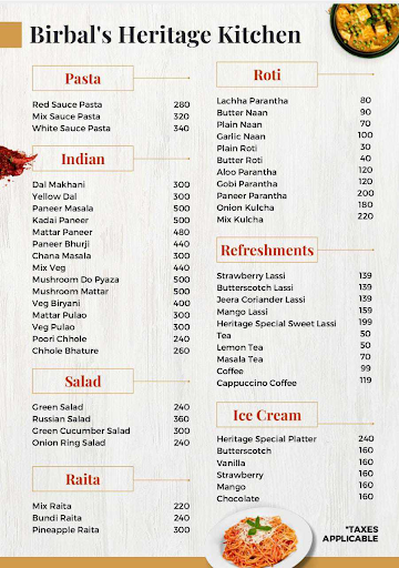 Birbals Heritage Kitchen menu 