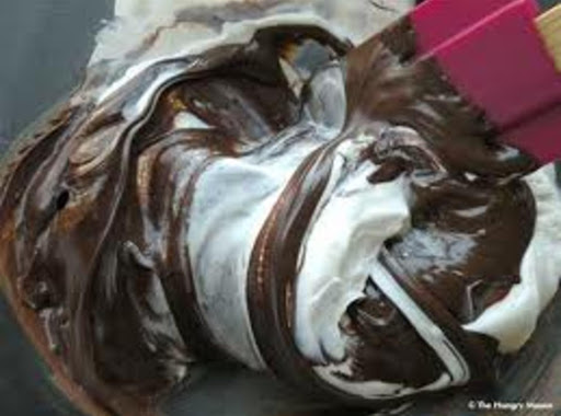 mixing the sour cream and chocolate together until blended.