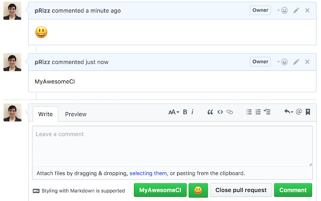 GitHub One Click Comment chrome extension