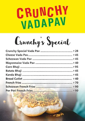 Crunchy Pavbhaji menu 