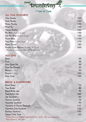 Vrundavan menu 