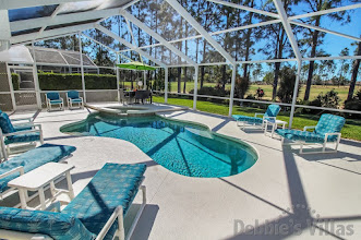West-facing pool and spa with golf course views on Highlands Reserve