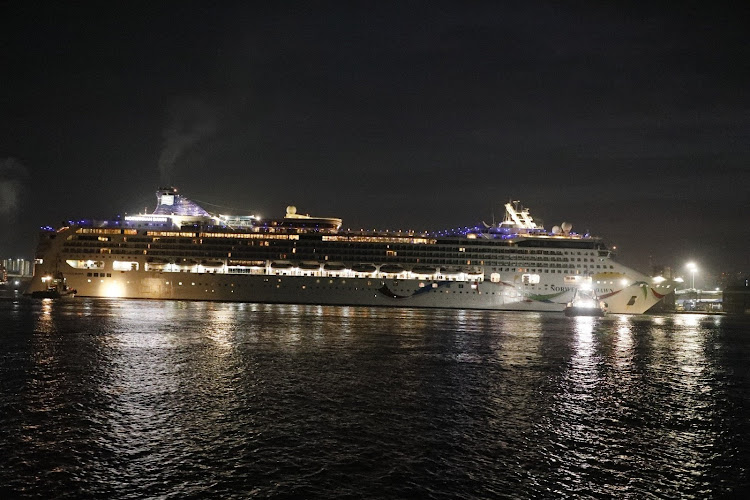 Luxury cruise liner Norwegian Dawn docking at Mombasa from Seychelles on January 14, 2024