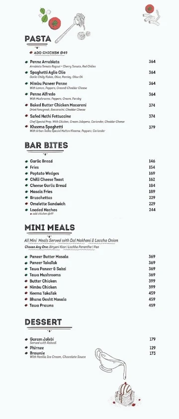 Pop Tate's menu 