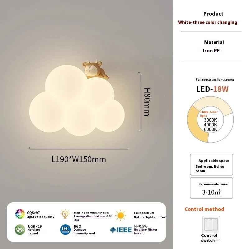 Luminária de parede para quarto infantil de espectro total Iluminação suave e segura para o quarto das crianças. Design moderno e funcional para quartos