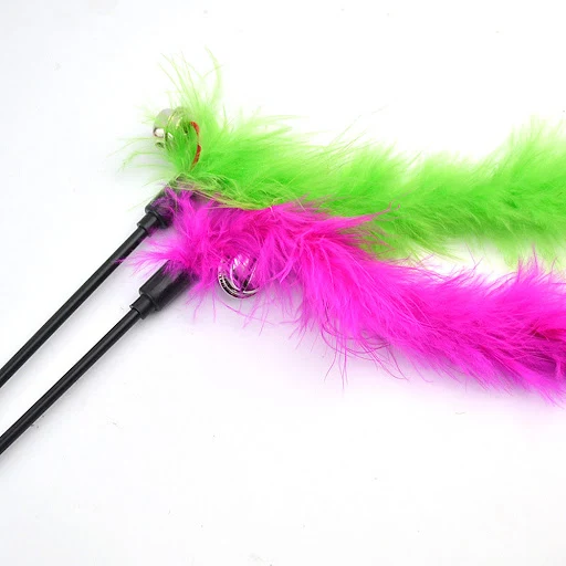 Funny Cat Stick Toys Colorful Turkey Feathers Tease Cat Stick Interactive Pet Cat Playing Toys Pet Accessories Random Co