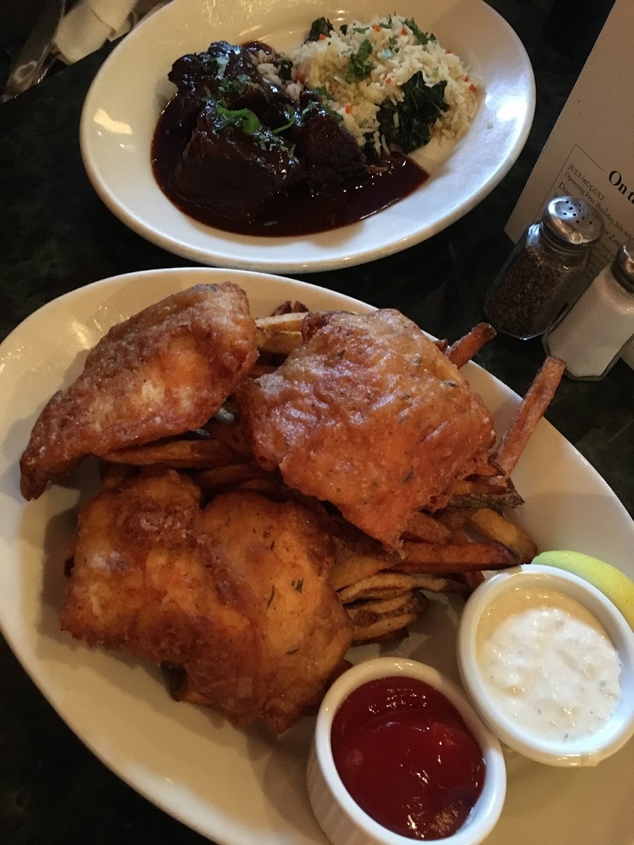 Fish and chips, and short ribs.