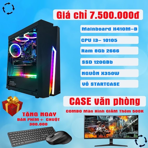 Bộ Máy Tính Văn Phòng, Pc Học Tập, Máy Tính Làm Việc Online H410/8Gb/I3 10105 Mới 100% Bảo Hành 36 Tháng