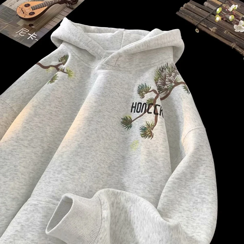 National Style American Heavy Plus Kadife Gri Gri Erkek Kapüşonlu Sweatshirt, konfor ve şıklığı bir arada sunar