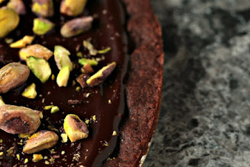 Chocolate Shortbread Wedges with Pistachios