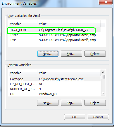 Entry of JAVA_HOME