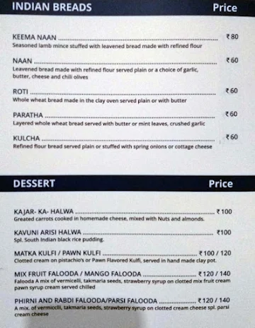 Four 60 Restaurant menu 