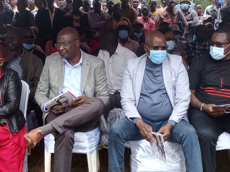 Bungoma Governor Wycllife wangamati and Mt Elgon MP Fred Kapondi at a funeral in Kaptama