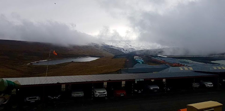 Snow falls on Letseng diamond mine in Lesotho on November 7 2018.