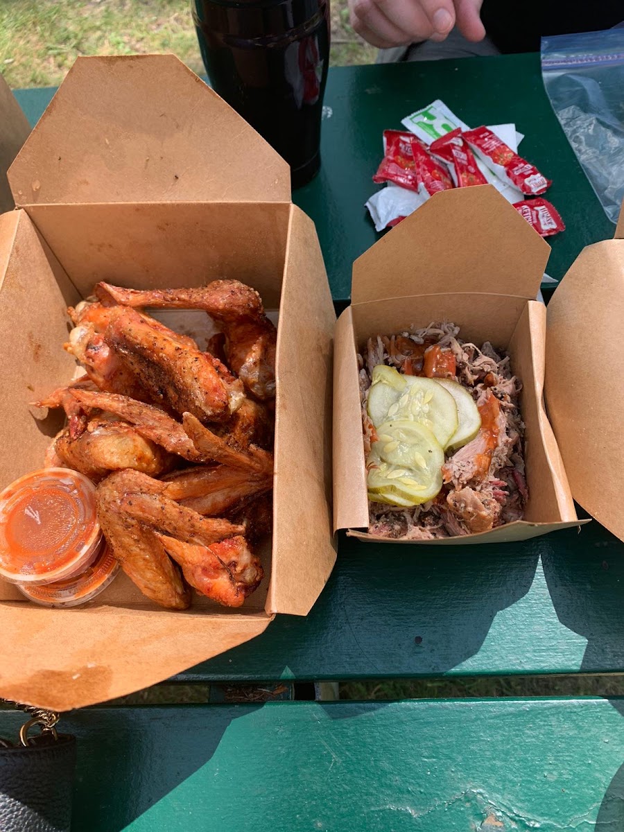 Chicken wings and pulled pork