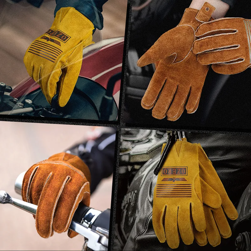 Luvas de couro retrô para motociclista com dedos completos – Estilo vintage e proteção total. Conforto e segurança para suas aventuras.