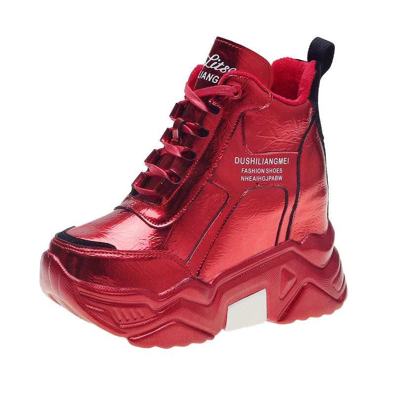Damen Sportschuhe aus Baumwolle mit Samt-Plateau, High-Top Martin Boots, warm gefüttert, bequemer Alltagsschuh für Frauen.