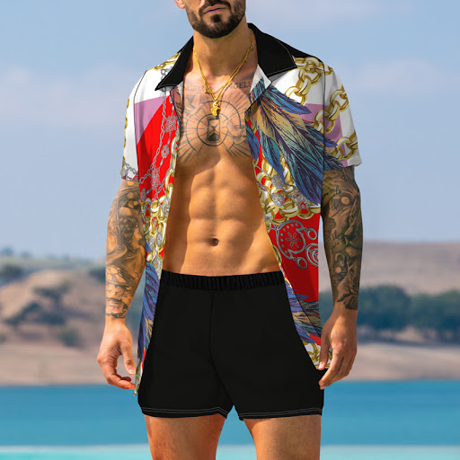 Title 10, Retro Printed Trendy Shirt Suit For Men. Elevat...