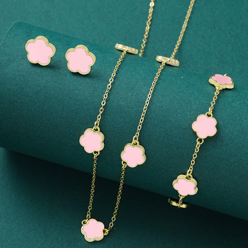 Title 9, Lucky Five Petal Flower Ear Stud Necklace Brace...