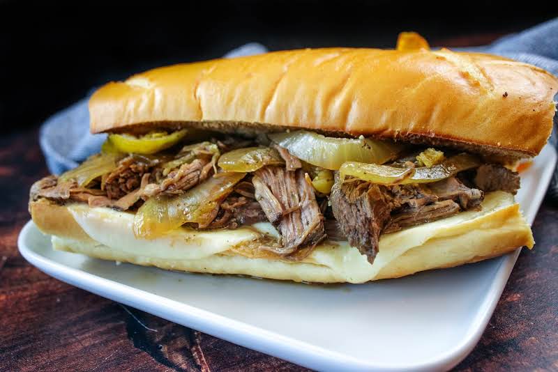 Crock Pot Po' Boyx (or Italian Beef) Sandwich On A Plate.