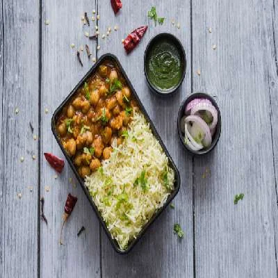 Rice Box With White Punjabi Chole Masala Meal