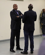 Bobby Motaung with Steve Komphela after the match during the Nedbank Cup Semi Final match between Kaizer Chiefs and Free State Stars at Moses Mabhida Stadium on April 21, 2018 in Durban, South Africa. 