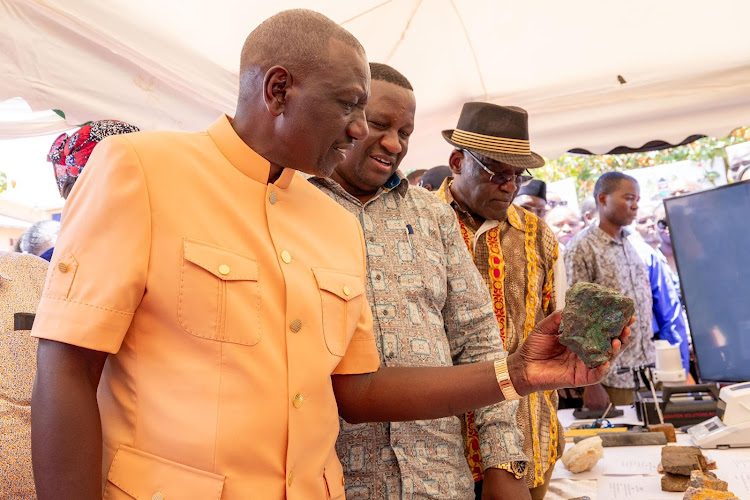 President William Ruto visits exhibitions during the official commissioning of the Voi Gemstone Value Addition Centre in Taita Taveta county on October 27, 2023